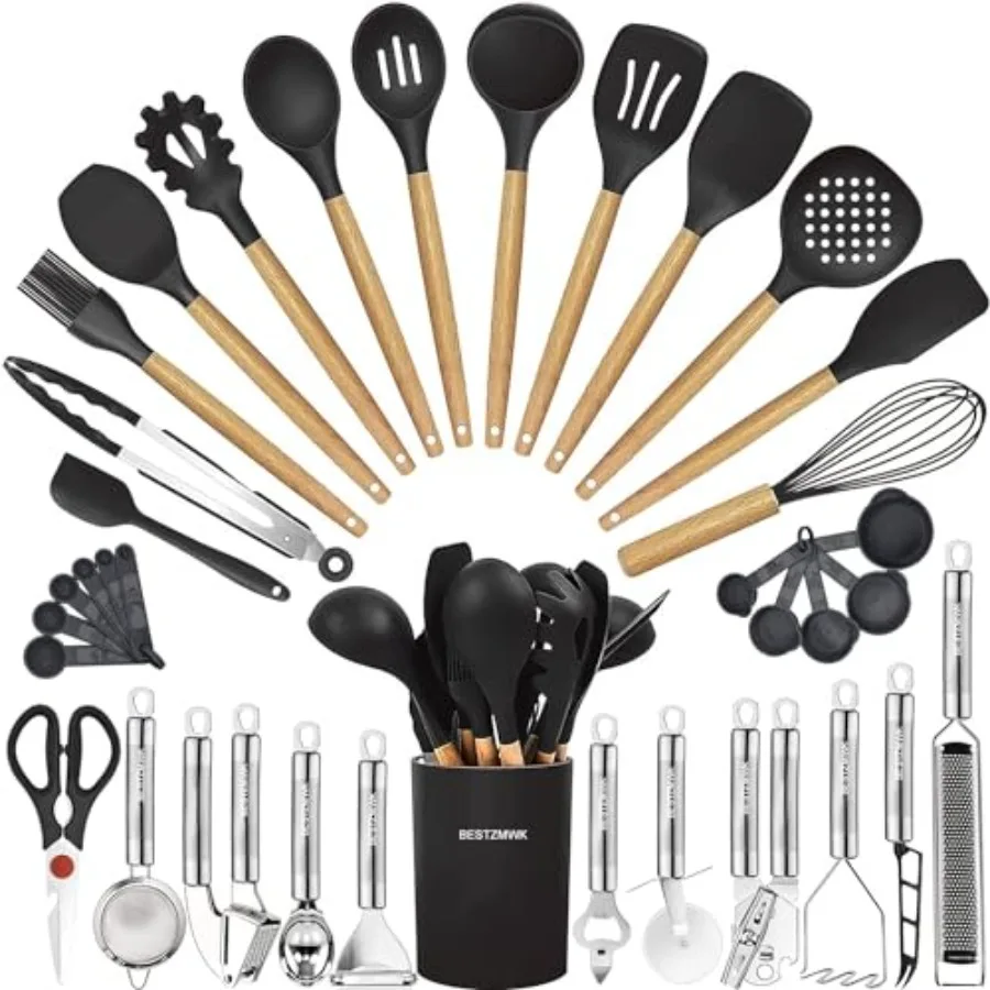 

Cooking Utensils Set- 35 PCs Kitchen Utensils with Grater, Tongs, Spoon Spatula andTurner Made of Heat Resistant Food Grade Sil