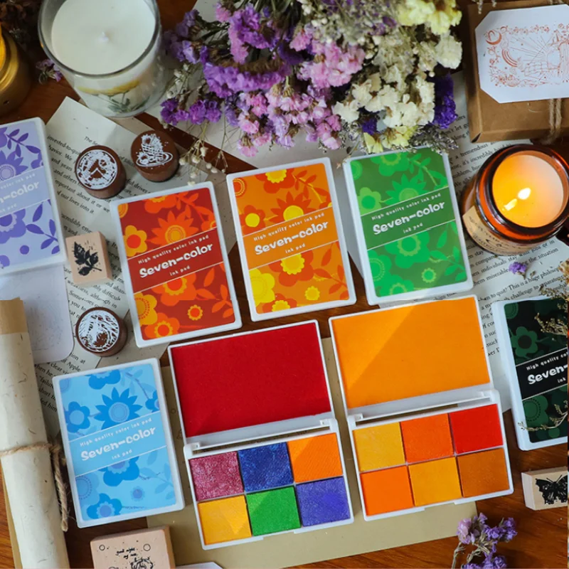 7 Colors Water-based Sponge Ink Pad Children Fun DIY Graffiti Finger Painting Colored Printing Mud Rubber Stamp Colored Ink Pads