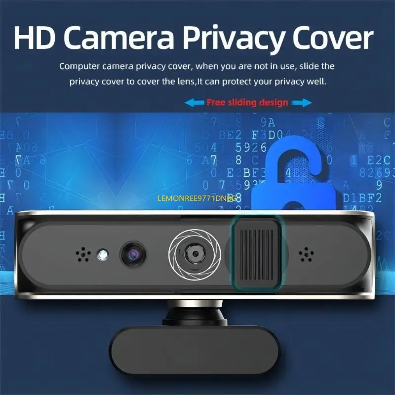 

D7YC USB Cord WindowsHello Facials Recognition Camera with 1080P Quality and Noise Canceling Microphones