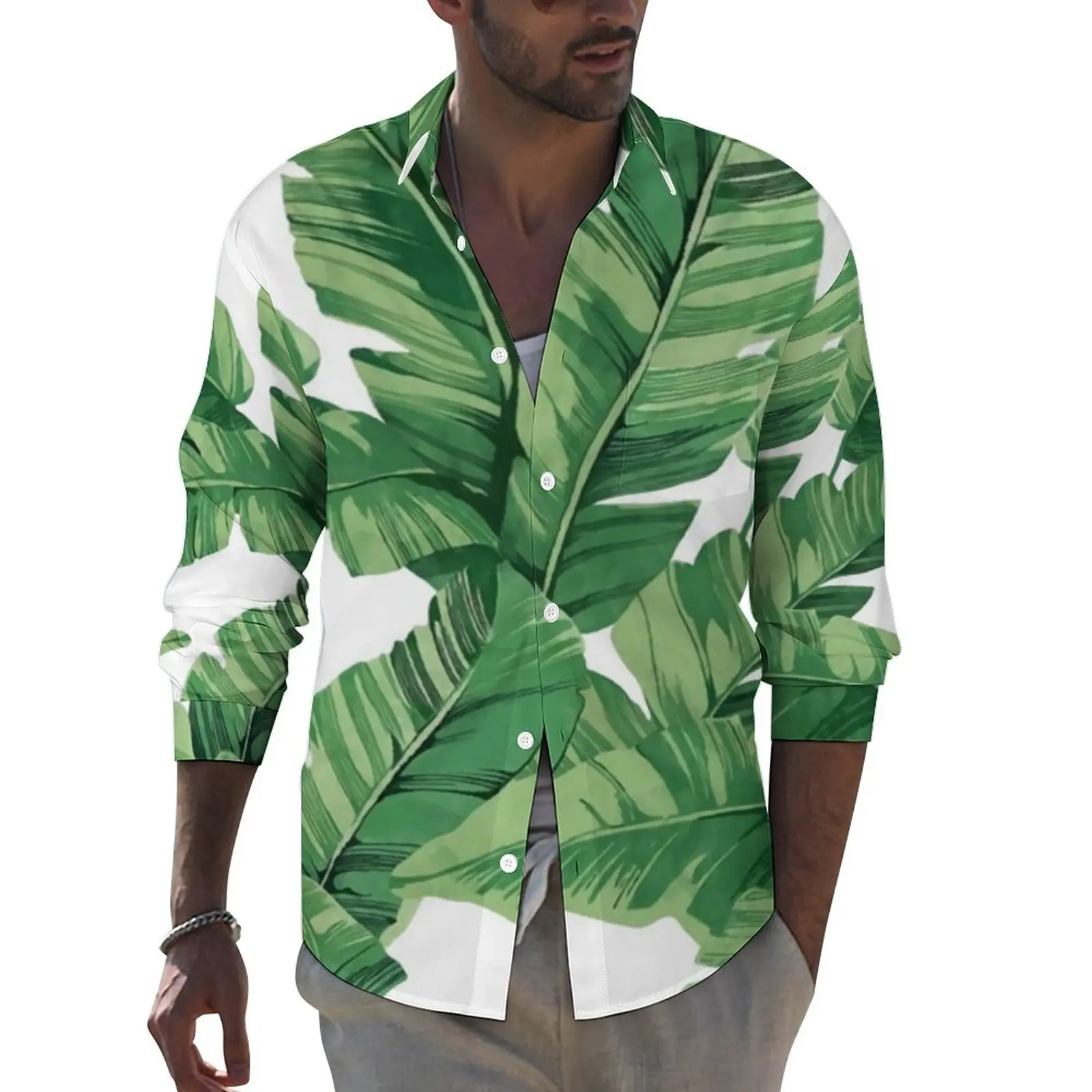 Banana Leaf Street Casual Shirt Male Tropical Print Shirt Spring Cool Blouses Long Sleeve Graphic Oversized Clothes