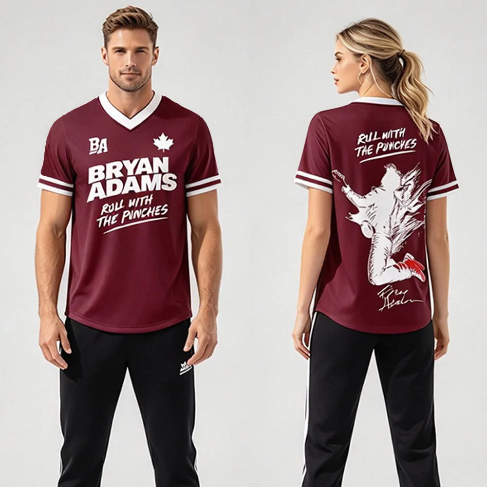 Bryan Adams Roll with The Punches Football Jersey Men Women V Neck Short Sleeve T-shirt Music Concert TShirt Full 3D Print Merch