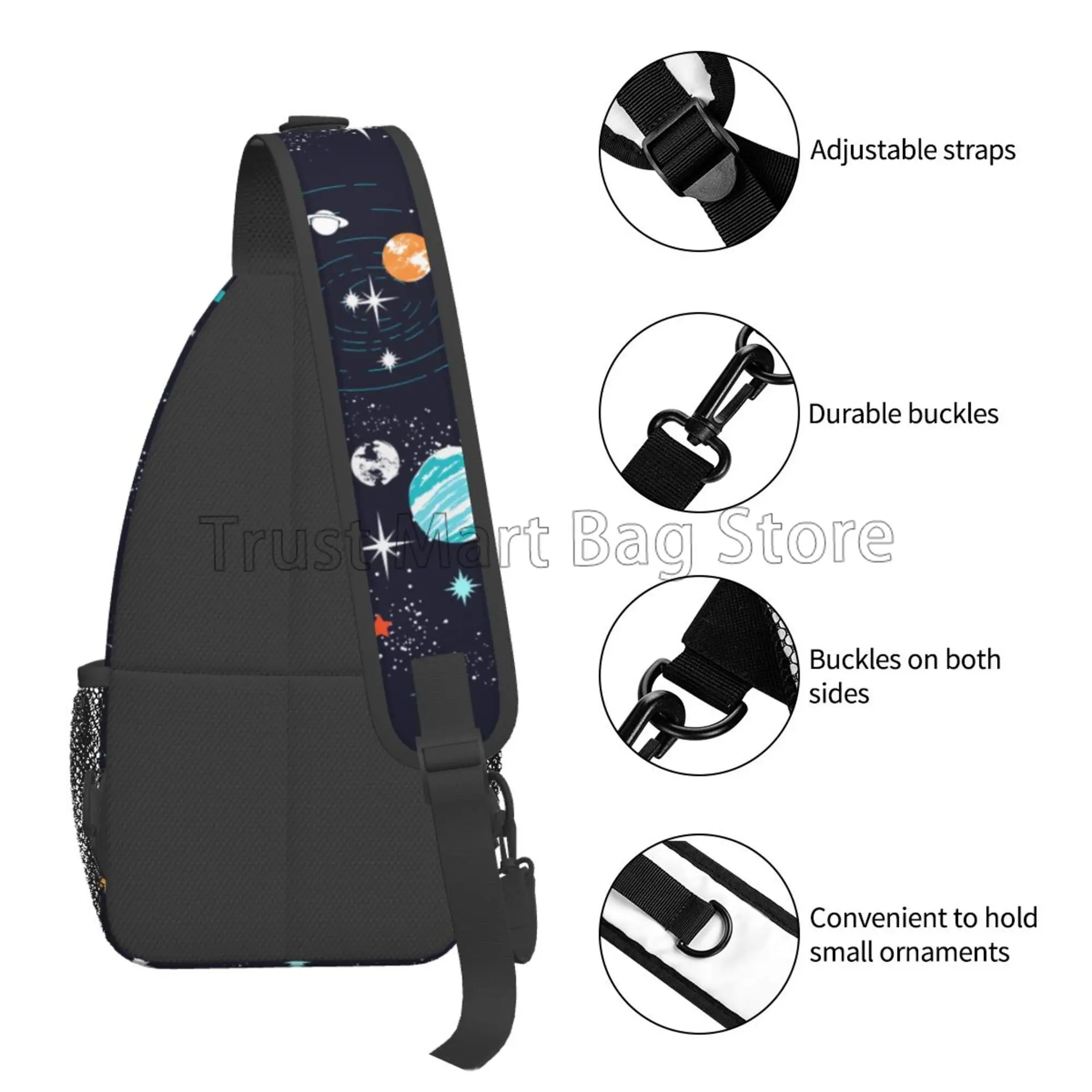 الفضاء كوكب رائد الفضاء الرافعة حقيبة المشي لمسافات طويلة Daypack Crossbody الكتف حقيبة عادية السفر الصدر حزمة للرجال النساء المراهقين