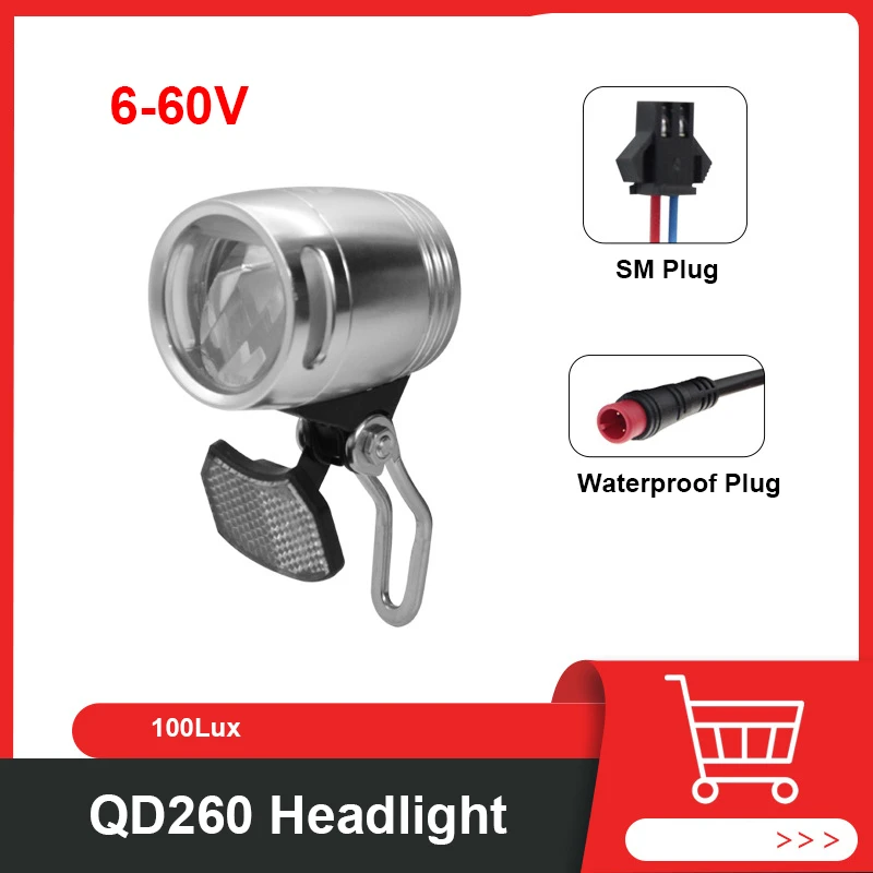 

Фара для электронного велосипеда WuXing QD260, 6-60 В, оборудование для безопасности ночной езды, осветительная лампа, 5 Вт, 2 контакта SM/водонепроницаемая вилка, аксессуары для велосипеда