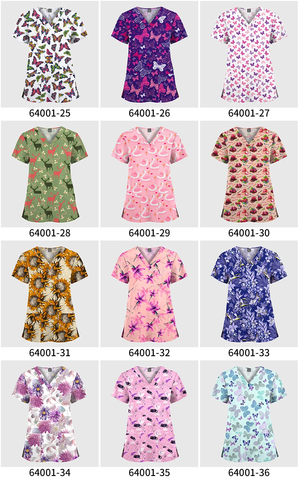 Großhandel Polyester Spandex Uniformen Schöne Krankenhaus Scrubs Tops Frauen Krankenschwester Gedruckt Scrub Top Gesundheitswesen Krankenpflege Scrub Shirt – Detail 8
