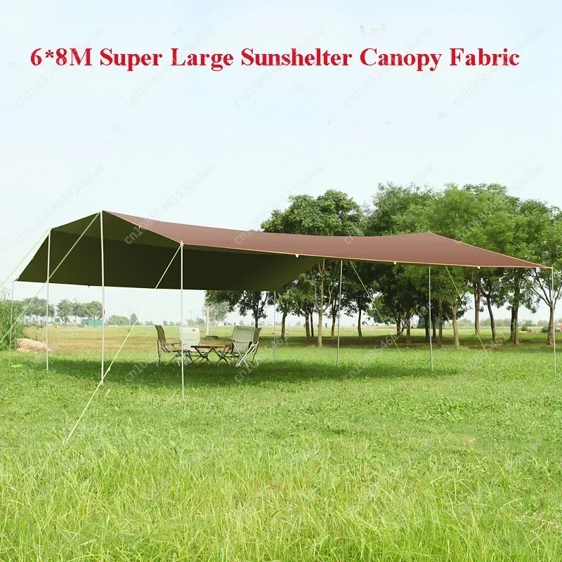 Without Poles!6*8m Large Canopy Waterproof Oxford Silver Coated Outdoor Camping Awning Sunshelter Tarp More Hanging Points