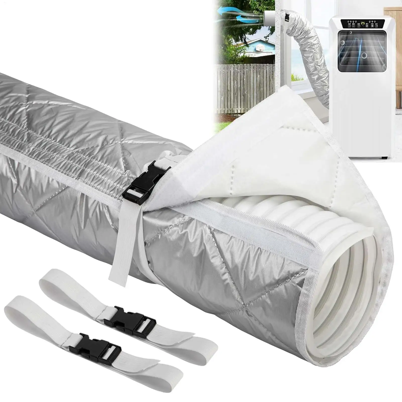 Air Conditioner Hose Cover Air Conditioner Exhaust Tube Insulation Cover With Adjustable Buckle Strap Quilting AC Hose Vent