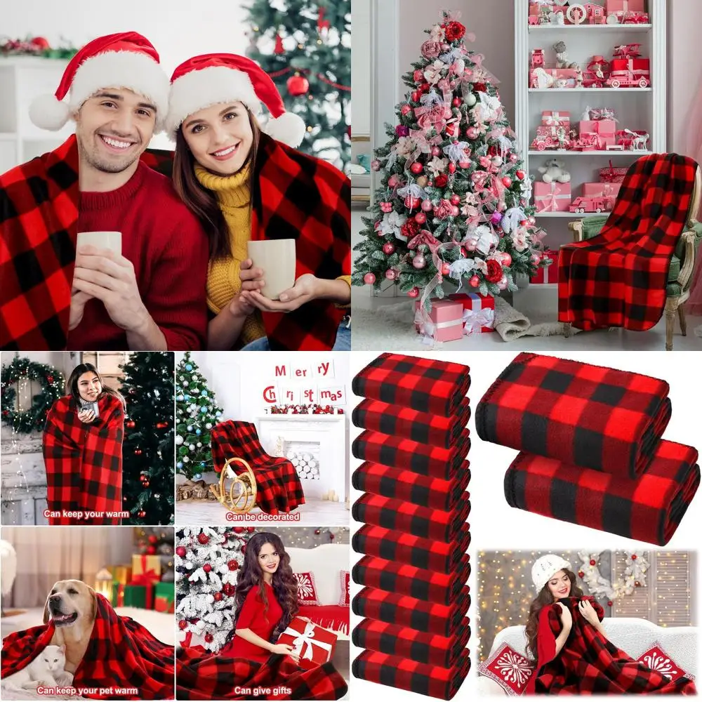 

Набор из 12 предметов: рождественские красные и черные плед 50x60, мягкие и уютные для дивана, дивана, кровати и домашнего декора