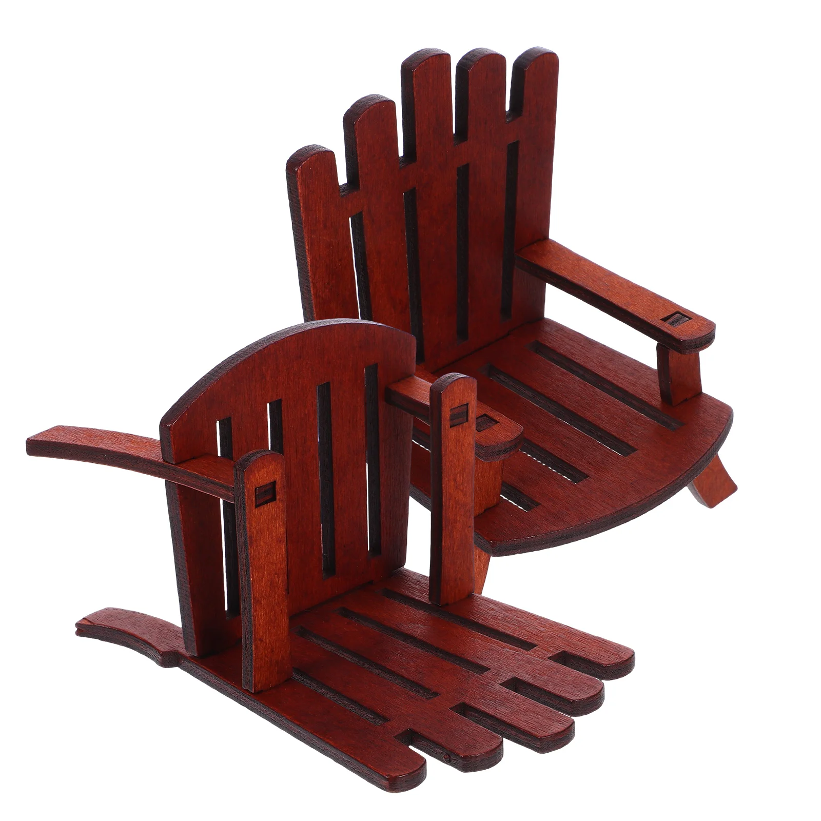 2 個ミニチュア木製ビーチチェア機器ドールハウス家具アイテムアクセサリー