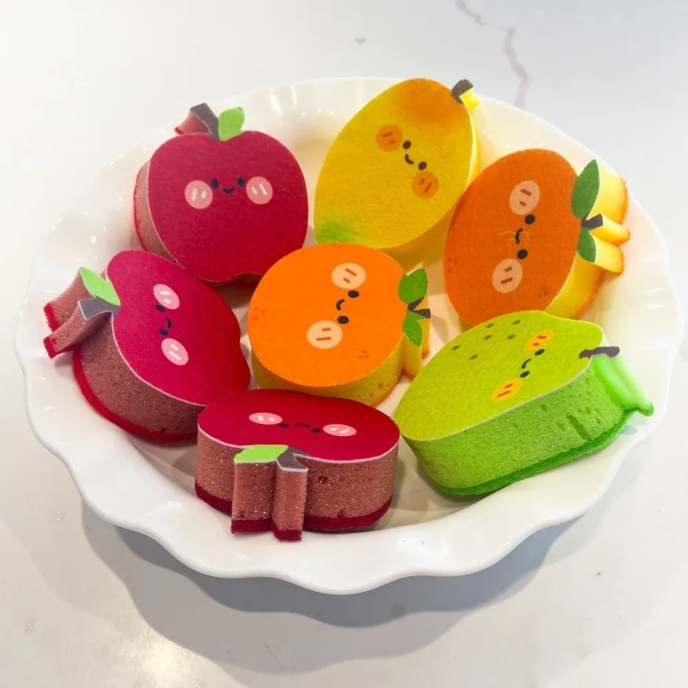 1PC Sponge Cleaner Kitchen Cleaning Sponge Scrub Sponge Thickened Dishwashing Wipe Washcloth Non-stick Stains Fruit Shaped