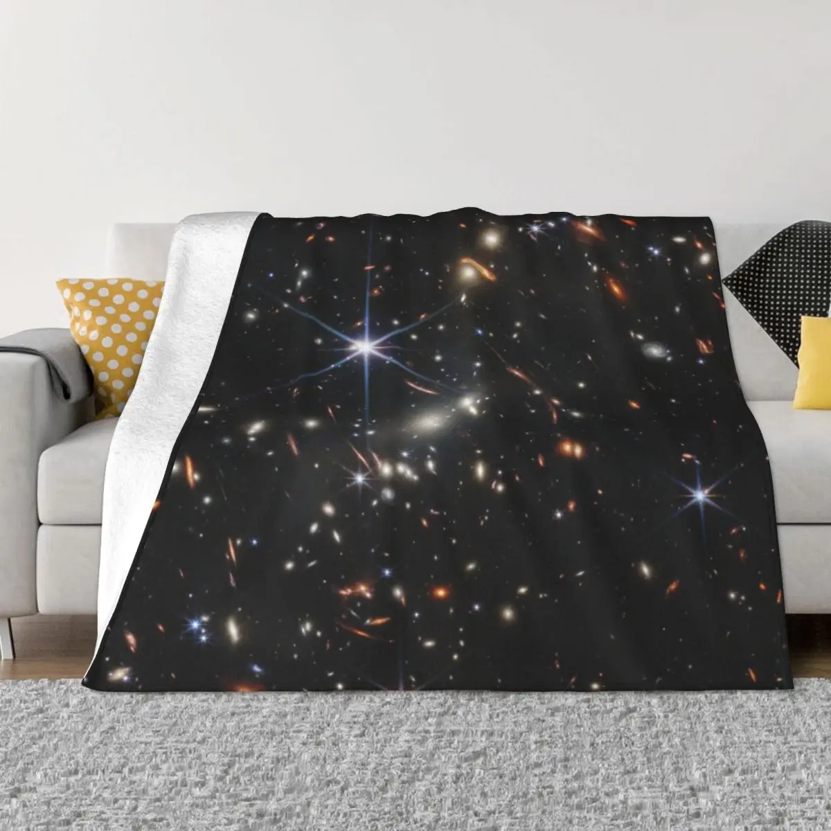 James Webb's First Deep Field Poster - Stunning Space Artwork of the Earliest Galaxies Throw Blanket Hairy Blankets