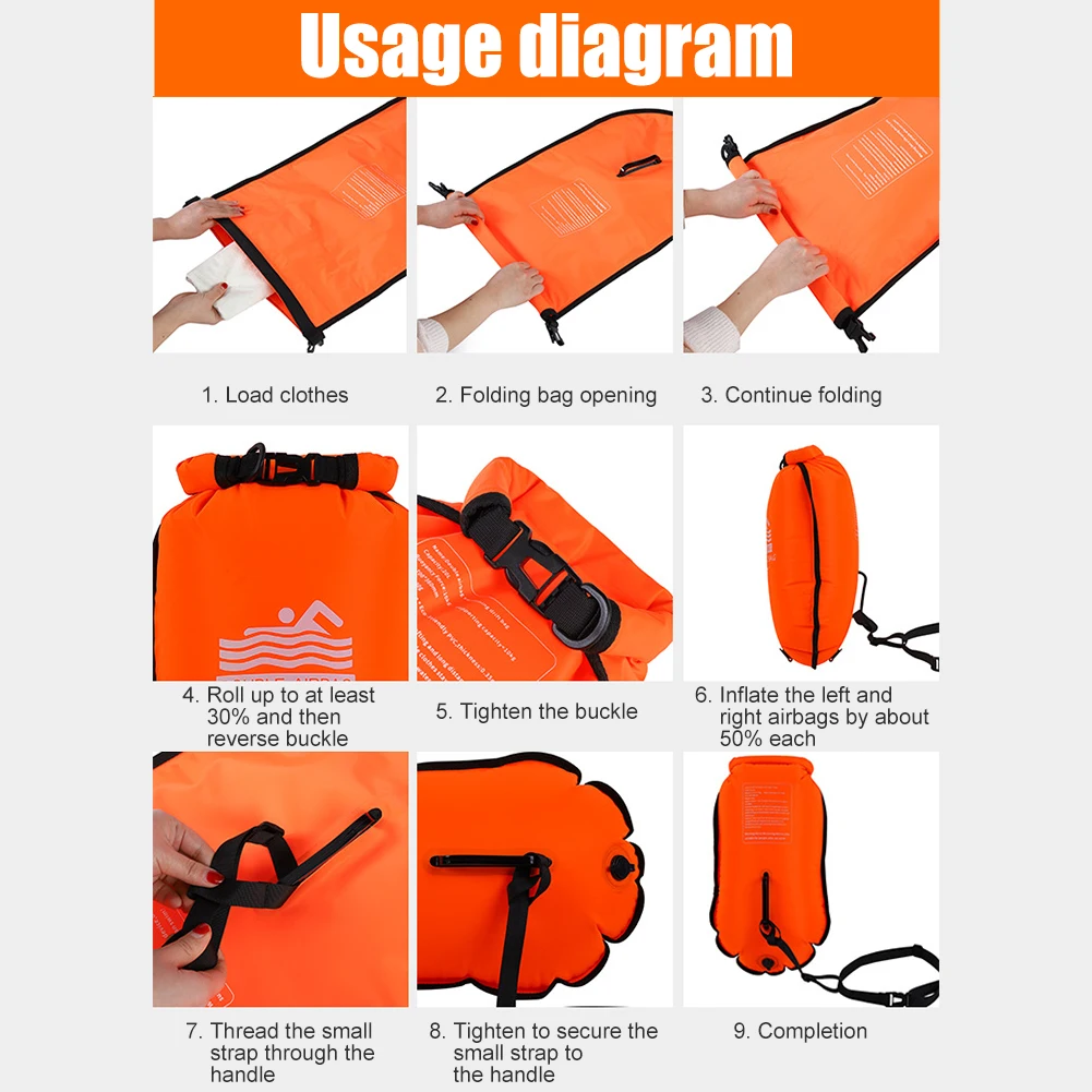 PVC Swimming Bucket Dry Bag Tow Float Dry Bag Double Air Bag Waterproof Double AirBags For Swimming Pool Open Water Sport Tools image 5