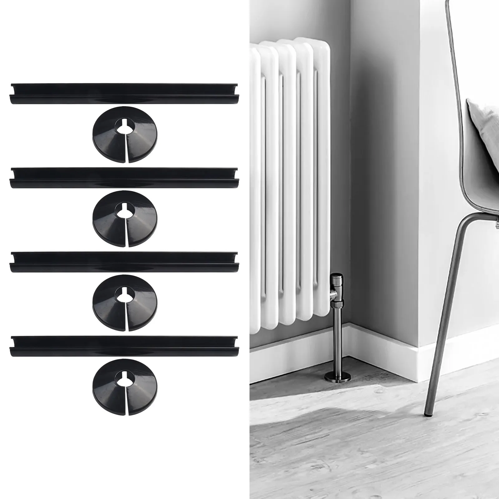 

8pc Radiator Pipe Cover Sleeves and Collars for 15mm Pipes Chrome Effect Finish for Bathroom Radiator Pipe Protection