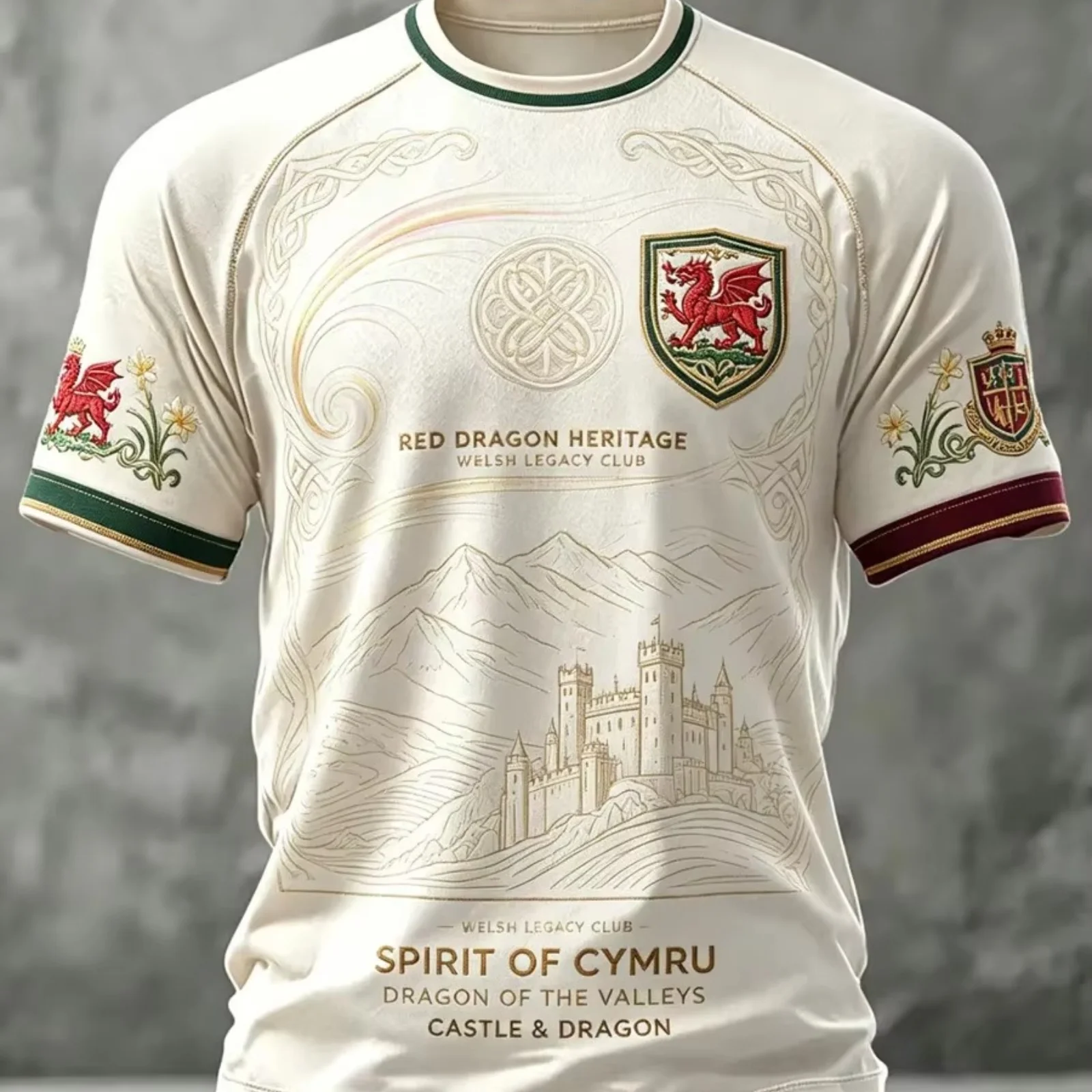 Summer Best-Selling Men's Welsh Football Training Shirt with 3D Print, Breathable and Drying Fast, Family Style T-Shirt Top