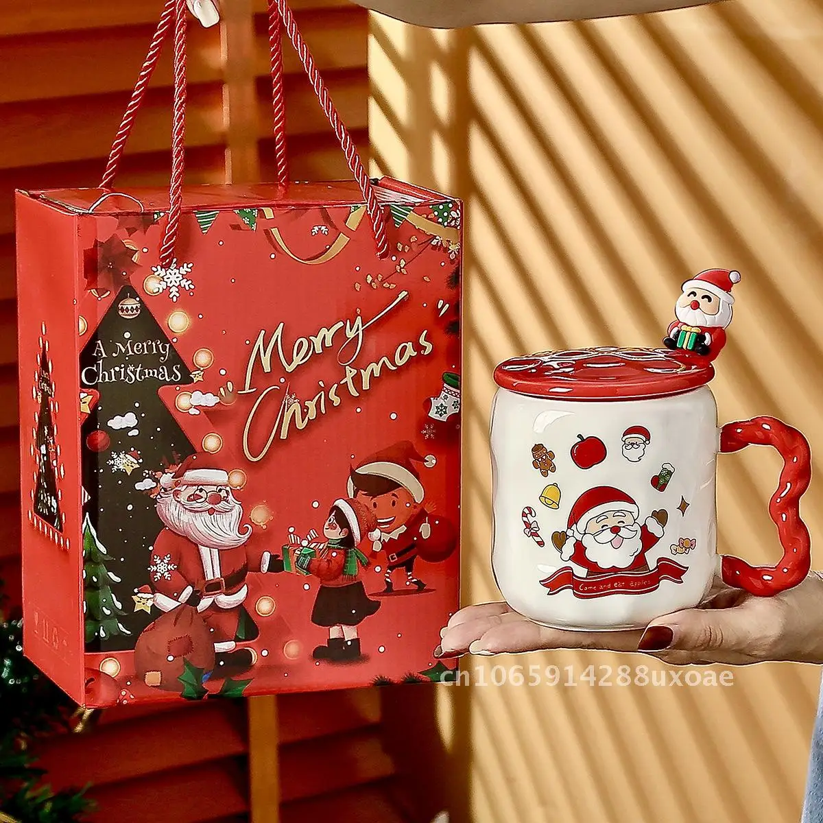 

Christmas gift mug with lid Christmas gift cartoon old man ceramic cup gift