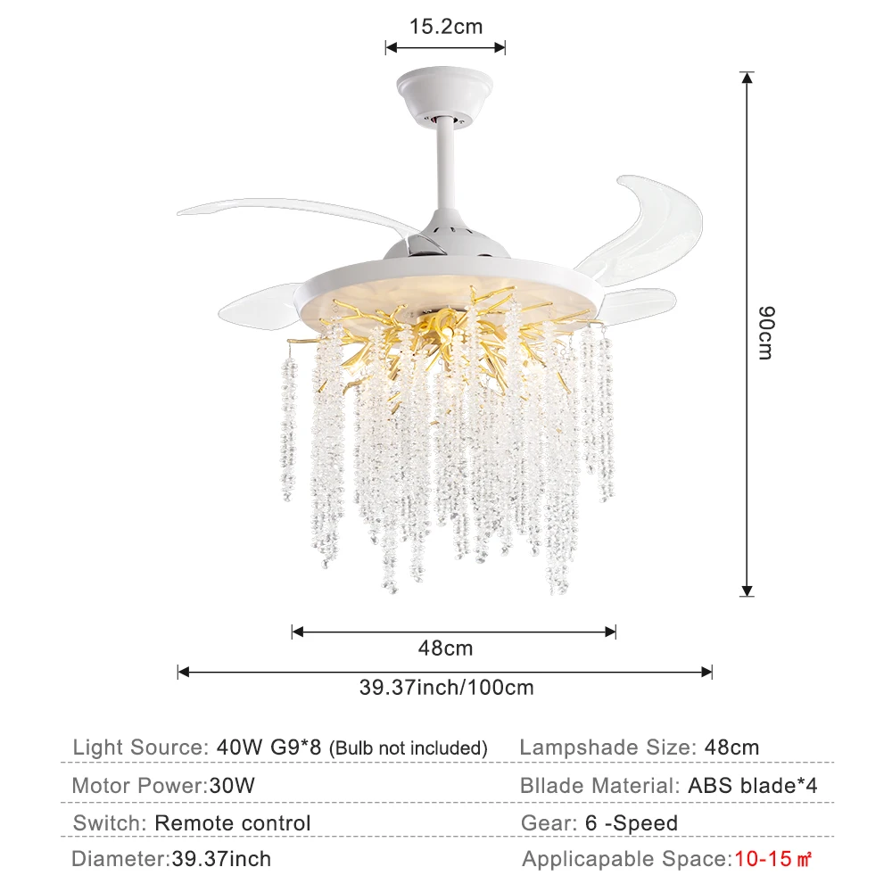 Invisible Ceiling Fan With Chandelier Fan Lights For Bedroom Living Room Kitchen Dining Room Ceiling Fan Chandelier With Remote