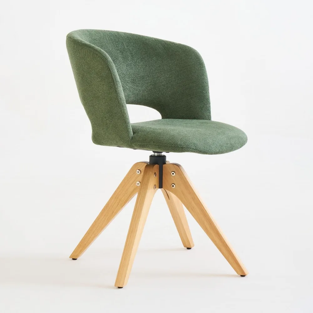 

mid century modern swivel accent chair with solid wood legs, home office desk chair no wheels, makeup chair for vanity, upholste
