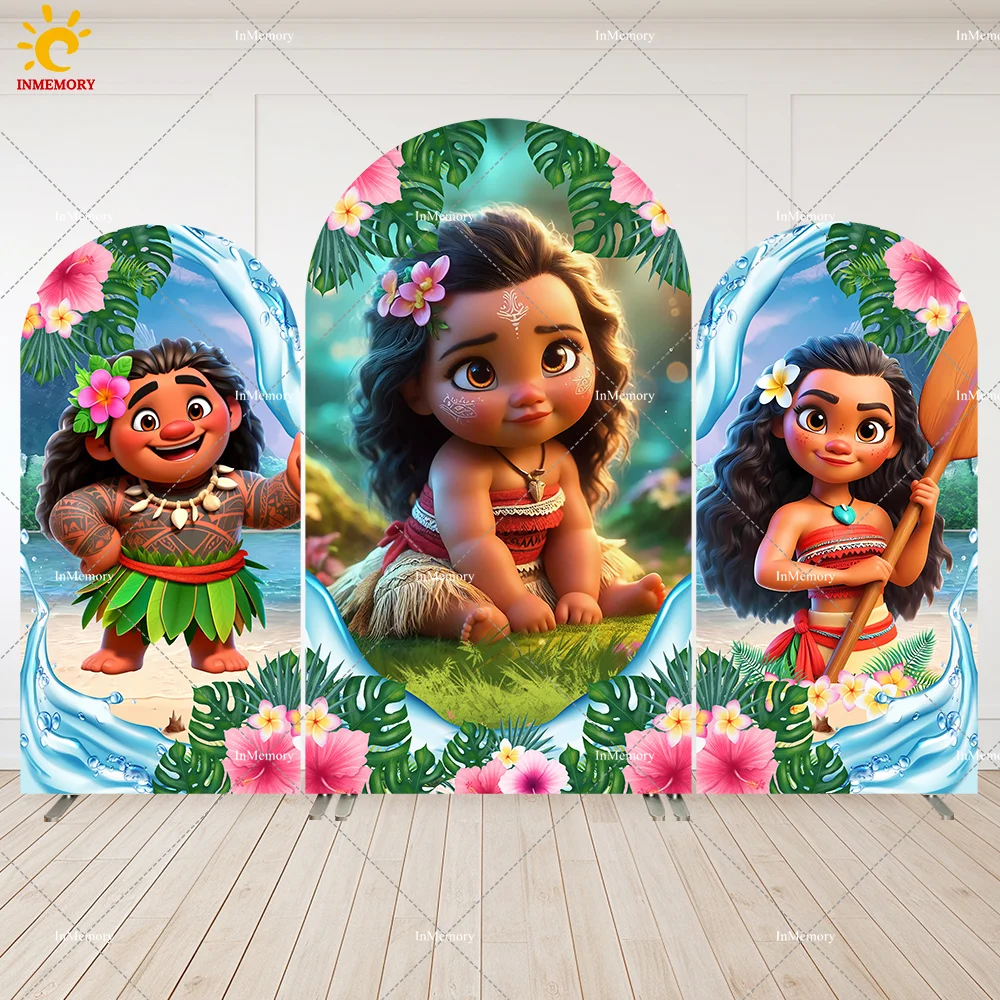 

Disney Moana Baby Shower Decoration Arched Backdrop Cover Summer Aloha Maui Birthday Arch Wall Background Cake Table Banner