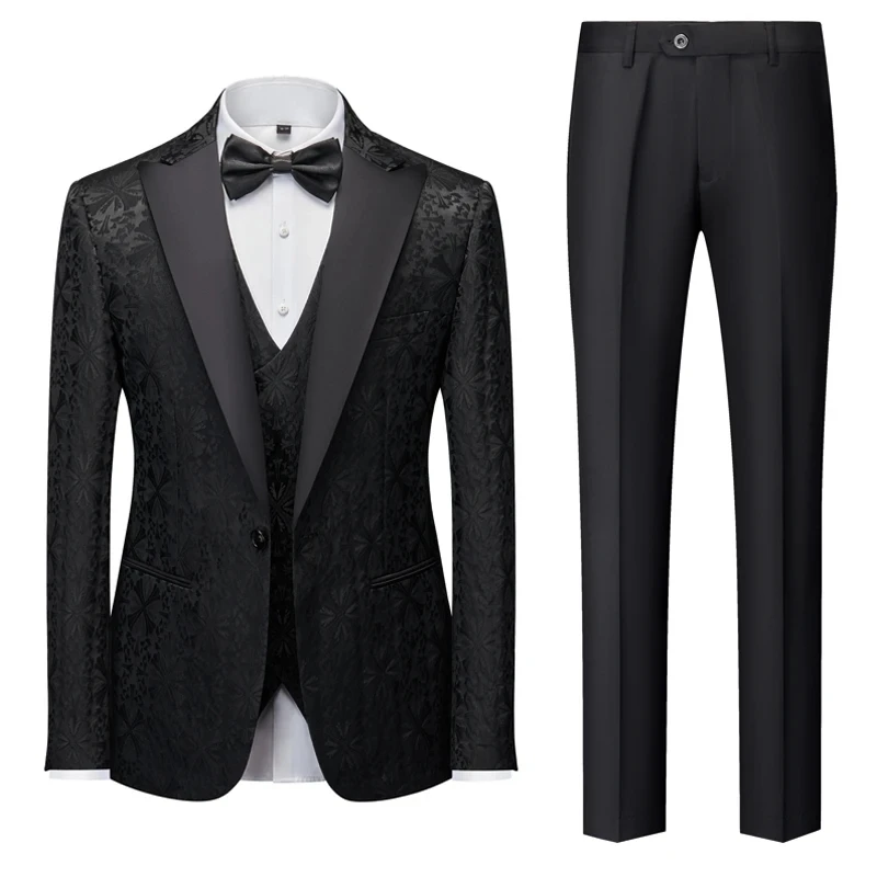 4 Color Men Printed Business Suits/Brand Clothing Groom Wedding Dress/Man Slim Fit Tuxedo Man 3 Piece Set Jackets Vest Trousers