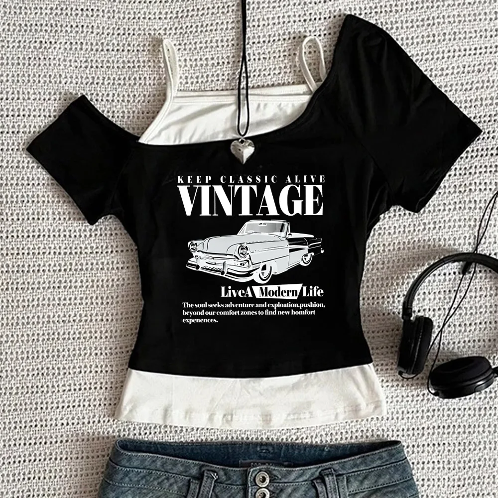 Vintage Auto Retro Keep Classic Alive Crop Top T-Shirt für Mädchen Damen Bedrucktes Shirt T-Shirt Sexy Punk Y2k Shirt