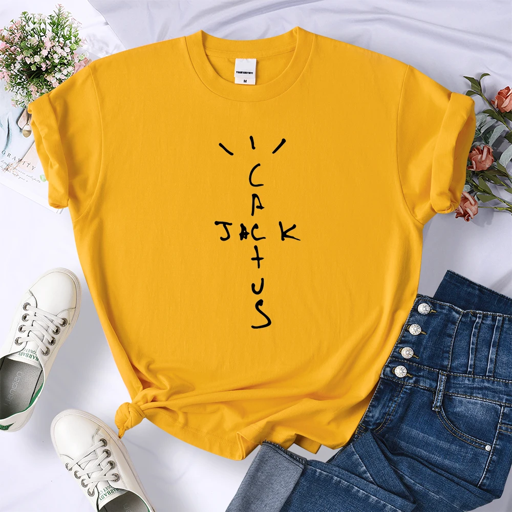 

Cactus Creative Simple Letter T-shirts Oversized Funny Clothing Fashionable Sport Tops Personality Crewneck Womens Tee Shirts