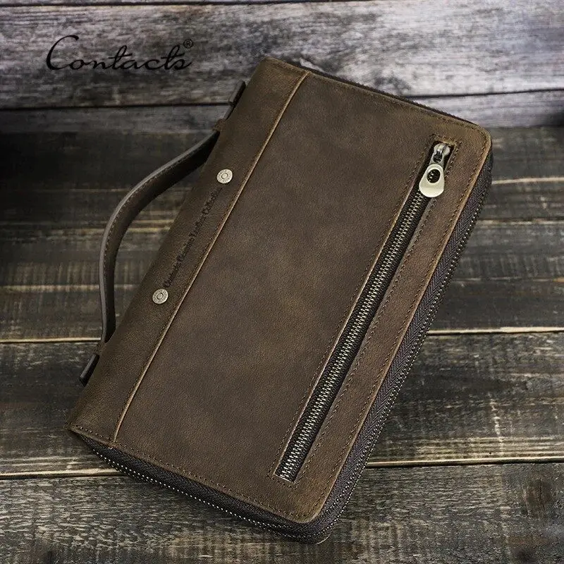 CONTACT'S Genuine Leather Clutch Wallet For Men Long RFID Handbags Phone Pocket Coin Purse Card Holder Large Capacity Clutch Bag