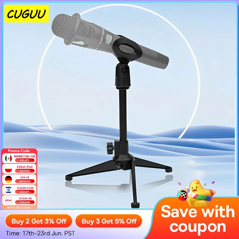 Microphone Stand Desktop Tripod Mini Portable Table Stand Adjustable Mic Stand Mic Clip Holder Bracket Lightweight Bracket