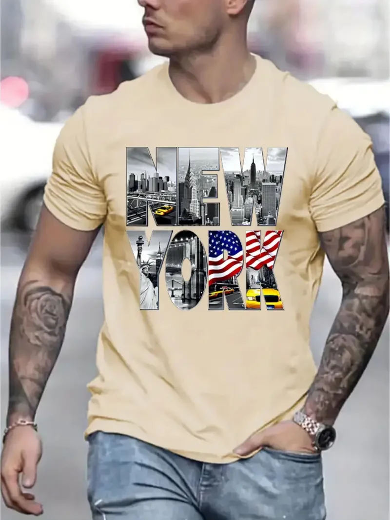 Classic Men's T-Shirt Summer Short Sleeve 3d New York Print T-Shirts Fashion Casual Streetwear Crew Neck Male Oversized Clothing