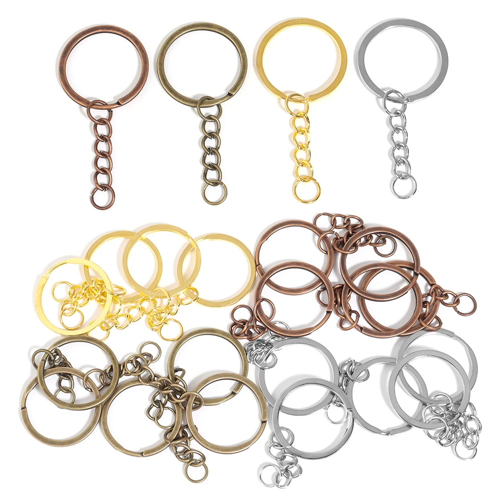 

5-20pcs/lot 28mm Gold Long Round Split Keyrings Keychain with Short Chain Key Rings Supplies For DIY Jewelry Making Wholesale