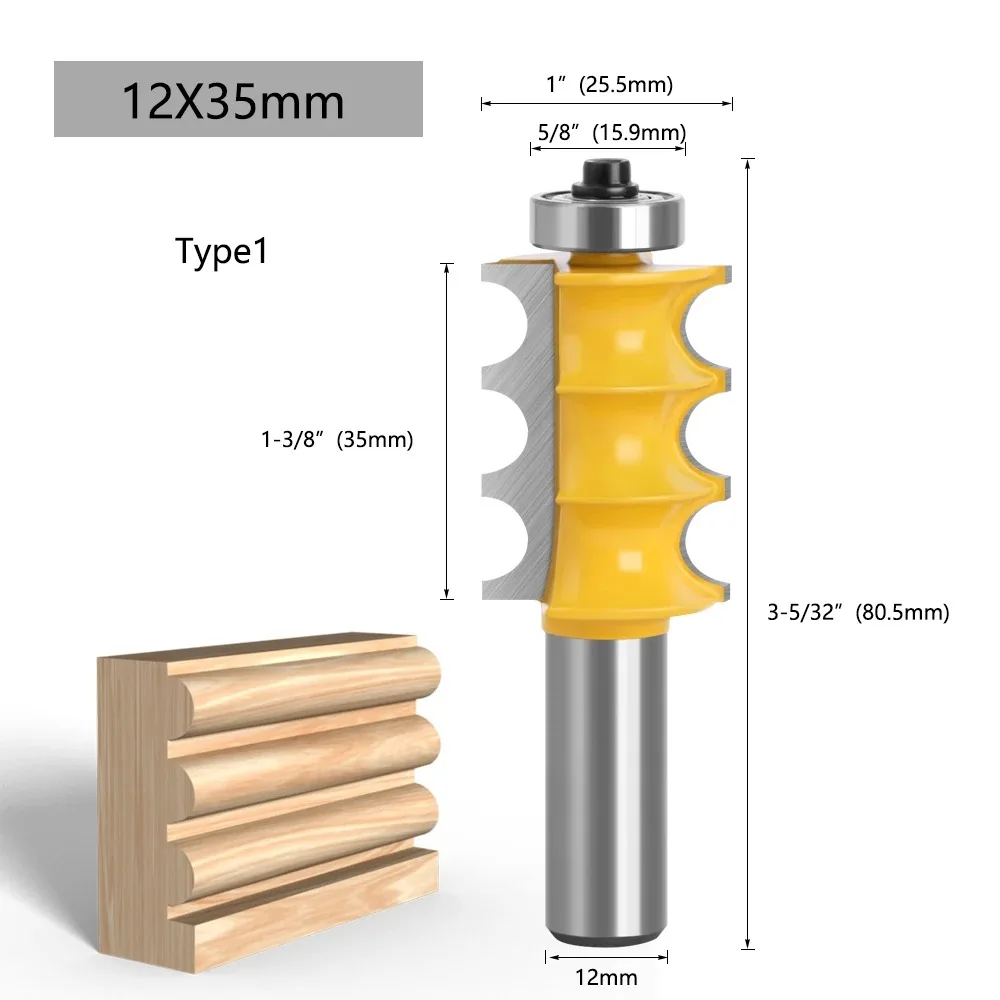 LAVIE 1pc 12mm 1/2 Shank Triple Flute Bead Column Molding Router Bit Line Knife Tenon Woodworking Milling Cutter Tools For Wood