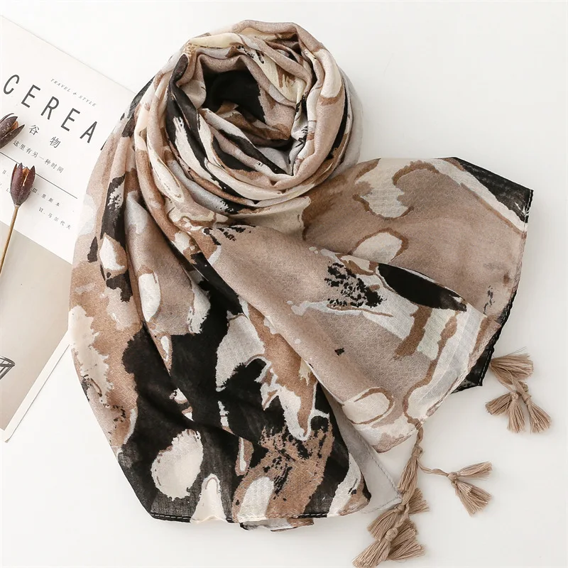 Scarf vintage authentic long water painting scarf for women head scarf elegant women's shawls winter accessories