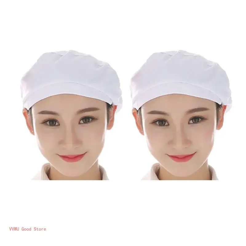 Women Men Dustproof Breathable Kitchen Chef Hat Elastic Cotton Factory Work Caps Protective Hair Cover for Workshop 2PCS