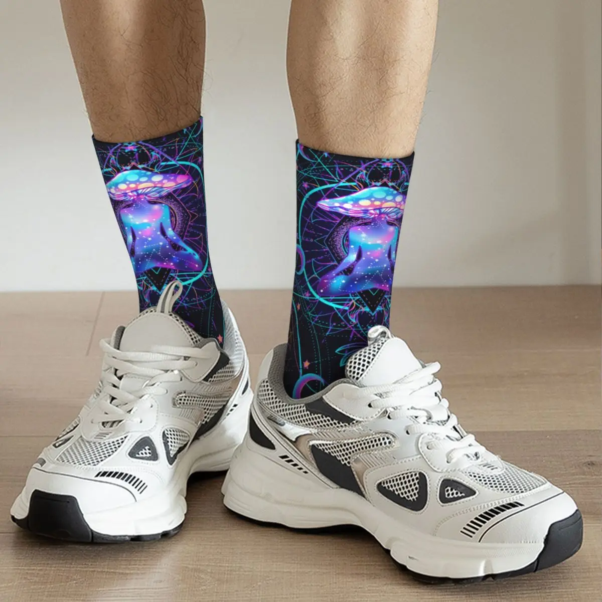 Crazy Sock for Men Psychedelic Magic Mushrooms Harajuku Psychedelic Pattern Breathable Pattern Printed Crew Sock Casual Gift image 5