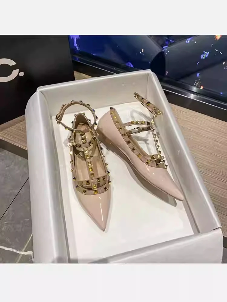 

Rivet Pointed Toe Sandals Patchwork Flats Slingback Spring Cover Heels Women Shoes Outdooor Zapatos Mujer