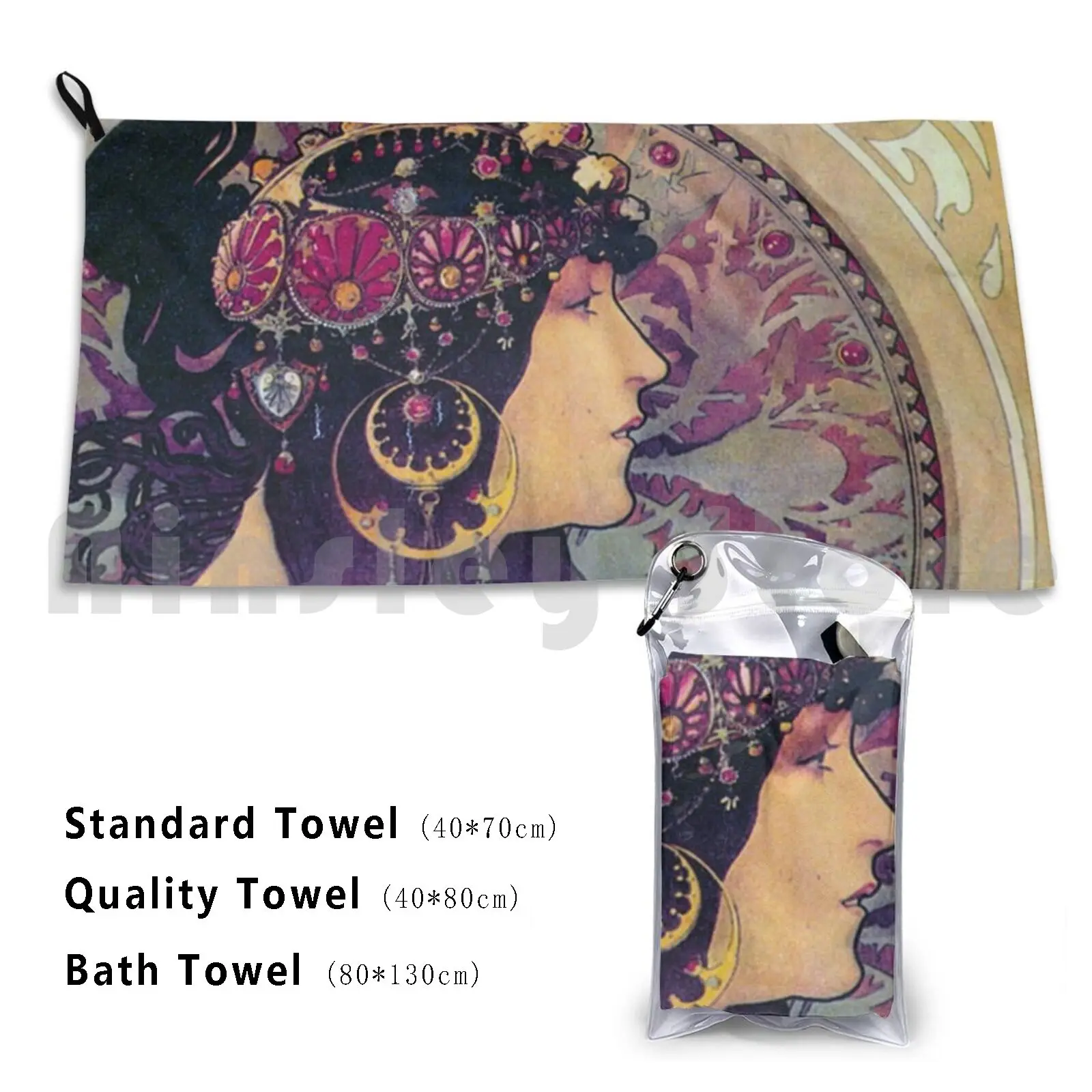 Donna Orechini-Alphonse Mucha Custom Towel Bath Towel Alphonse Mucha Art Deco Art Nouveau Artist