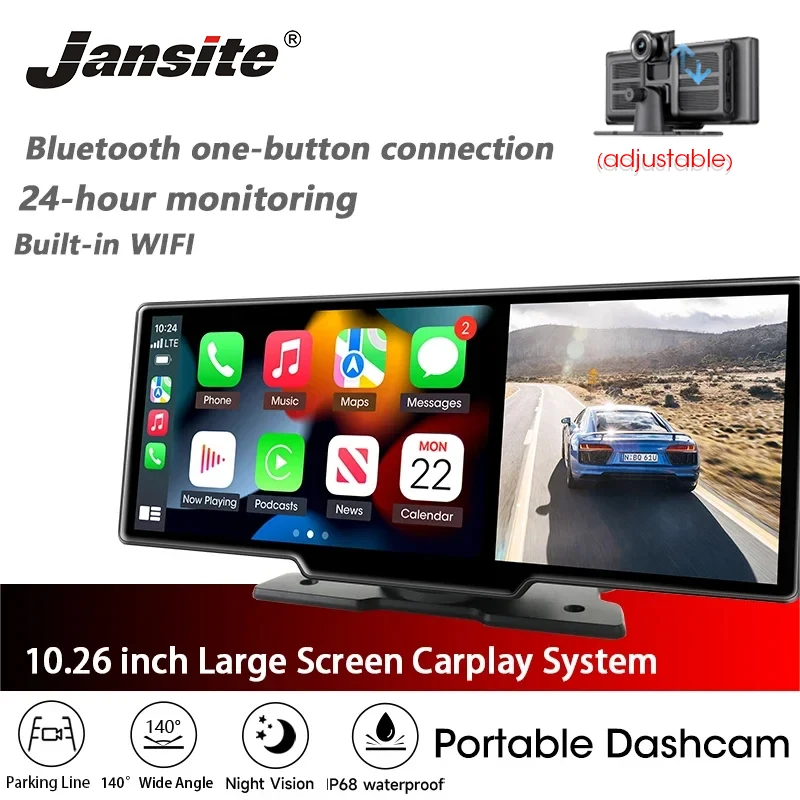 

Jansite 10.26" Inch Dash Cam Rearview Camera Carplay & Android Auto Smart Player with Voice Control Car DVR FM Mirror Monitor