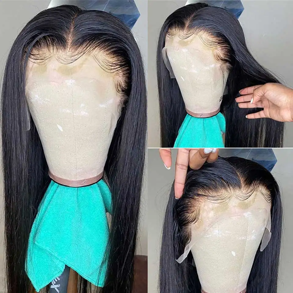 Bone Straight Lace Front Wigs Human Hair 13x6 Transparent Lace Frontal Wigs Straight 30Inch Pre Plucked 4x4 Closure Human Hair