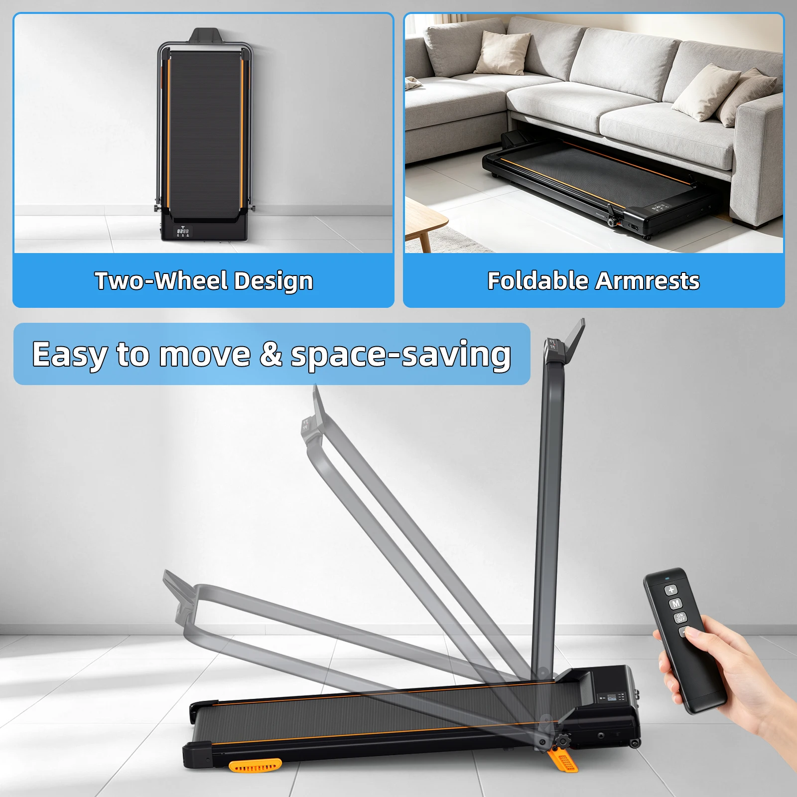 3.0HP Brushless Walking Pad Treadmill, Manual 12% Incline, Foldable Under Desk Running Machine for Home Office, with Remote & Safety Key, 330 LBS Capacity