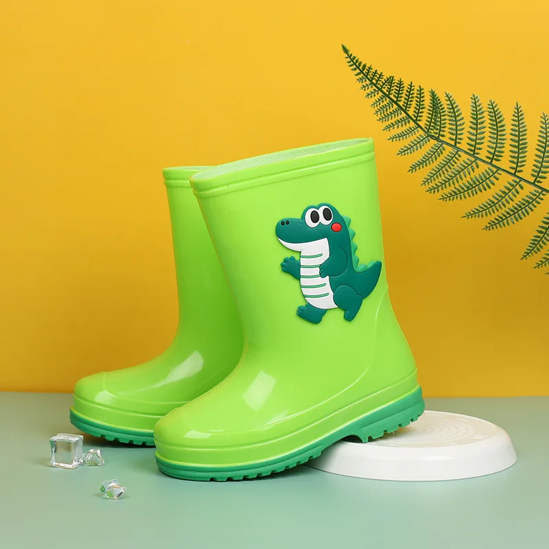 Cartoon Rain Boots for Children PVC Waterproof Boys Girls Rubber Boots Warm Plush Kids Water Shoes Student Non-slip Rain Shoes