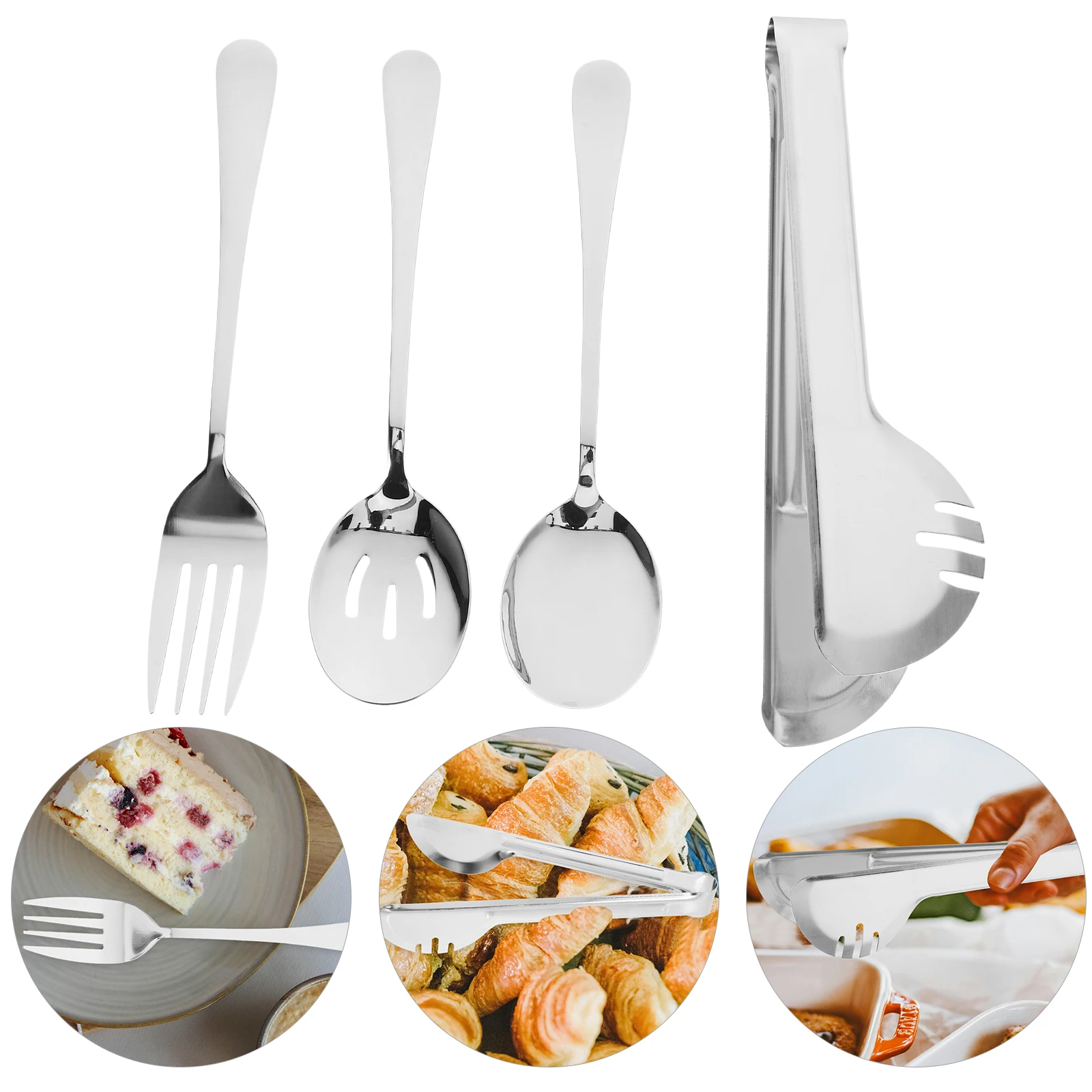 

Stainless Steel Cutlery Set Catering Serving Spoon Forks Utensil Buffet Party Silver Color Reusable Portable Tableware