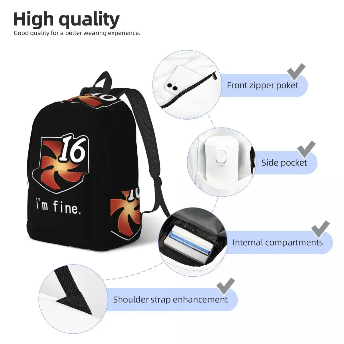 I'm Fine Vuln Stacks Student Backpack School Bag Hiking Travel Daypack for Men Women Bookbag Shoulder Bags