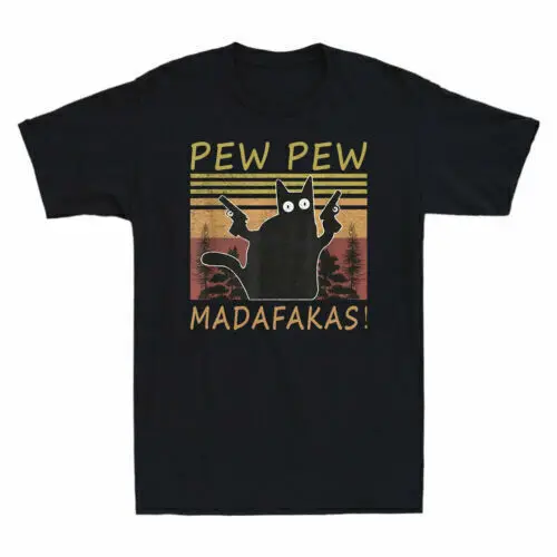 Funny Cat PewPewPew Madafakas    Crazy Pew Short Sleeve Tee Anime Graphic T-shirts for Men Clothing Women  