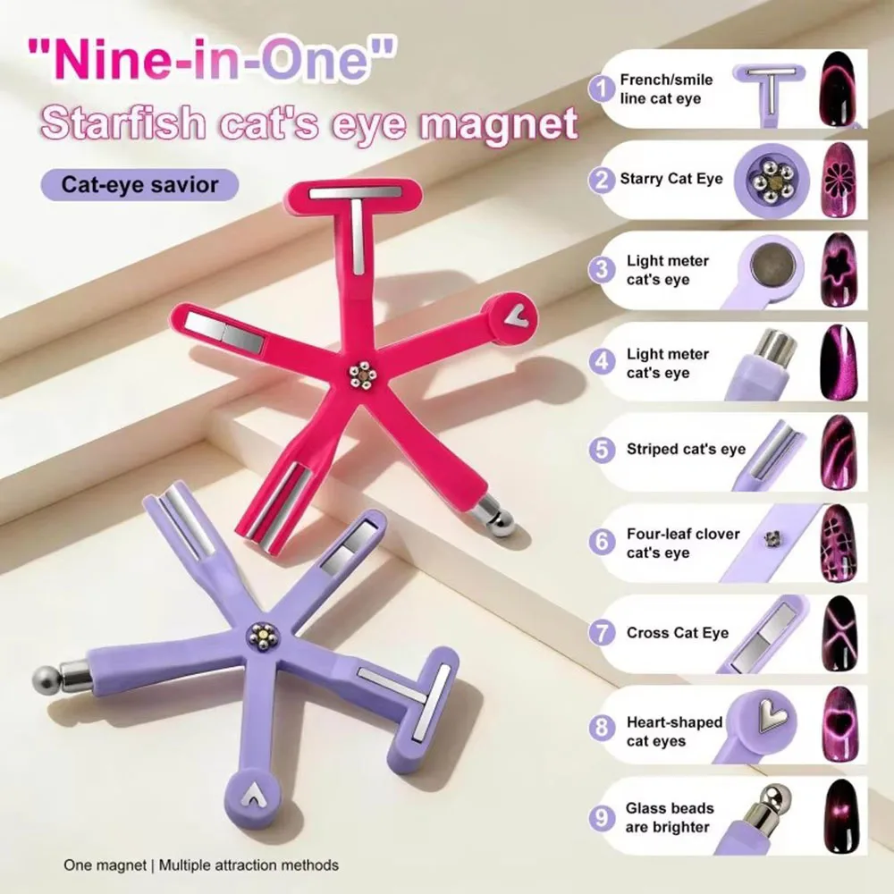Nouveau magnétique à ongles 8-en-1 multifonctionnel pour attirer les perles de verre, les vernis à ongles effet œil de chat et les vernis gel