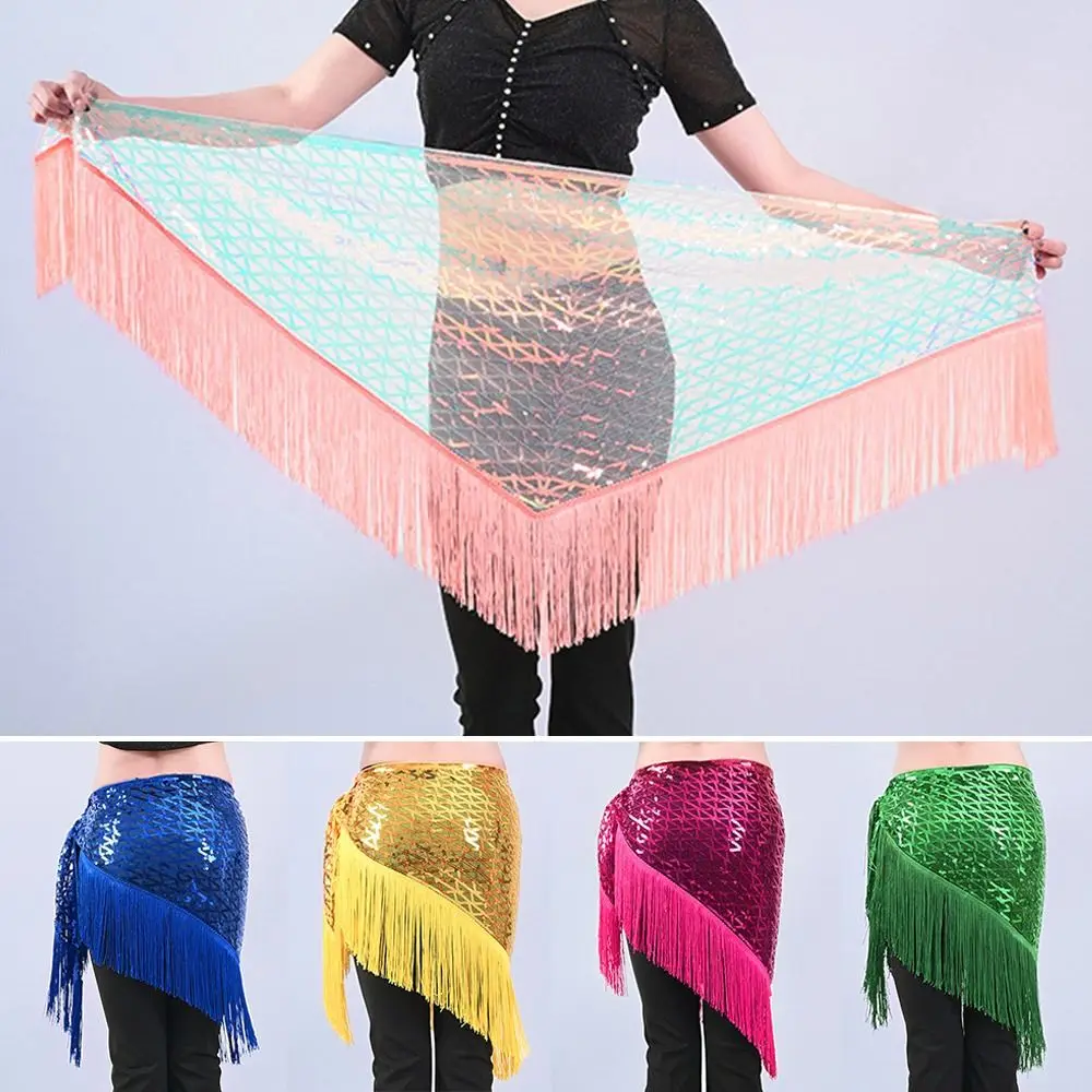 Moda borla dança do ventre hip cachecol lantejoulas crochê cintura corrente boêmio dançarina saia dança