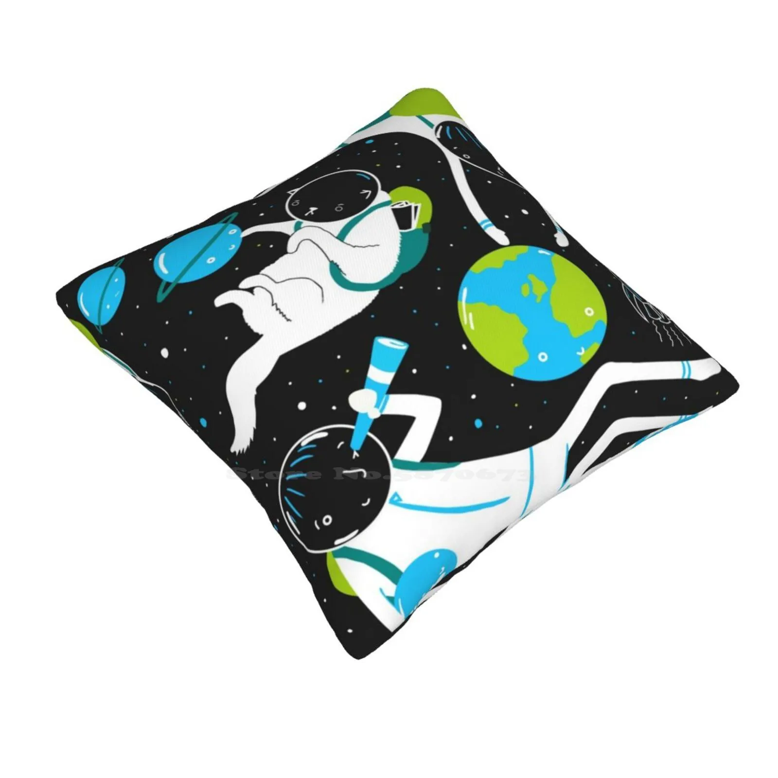 A Day Out In Space-Black Fashion Sofa Throw Pillow Cover Pillowcase Black Purple Green Blue Cat Astronomer Earth Planets Stars