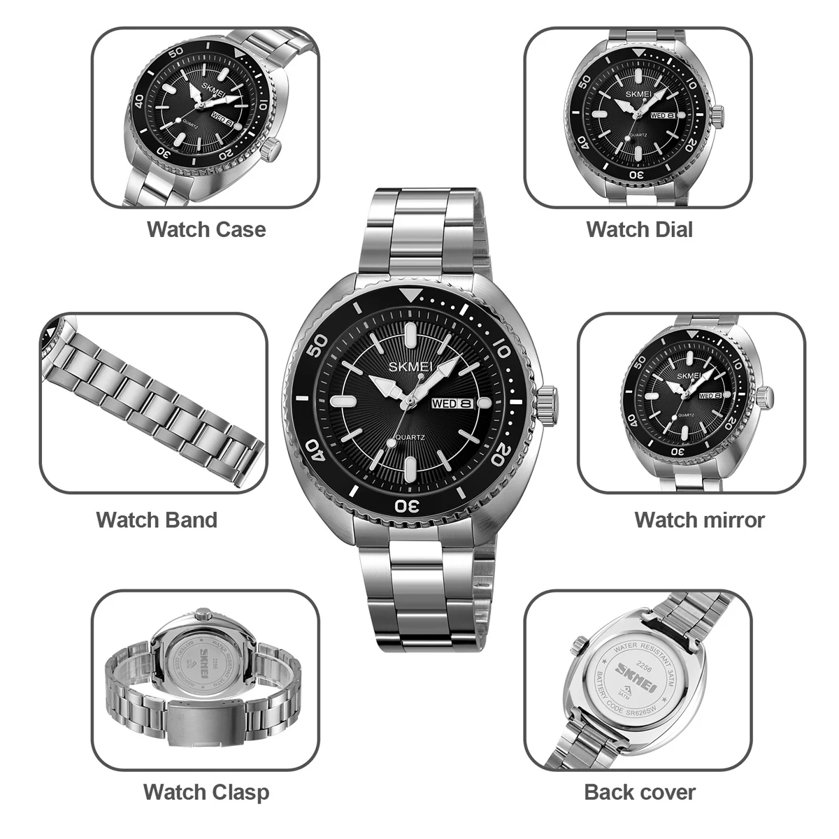 SKMEI Luxury Stainless Steel Watches Mens Casual Time Date Week Quartz Wristwatch For Male 3Bar Waterproof Alarm reloj hombre