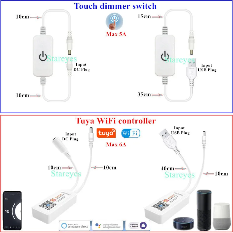 COB LED Strip Light DC 5V 320LED/m 1m 2m 3m 4m 5m FCOB LED Tape Dimmer Switch PIR Sensor Battery holder Box Tuya WiFi controller