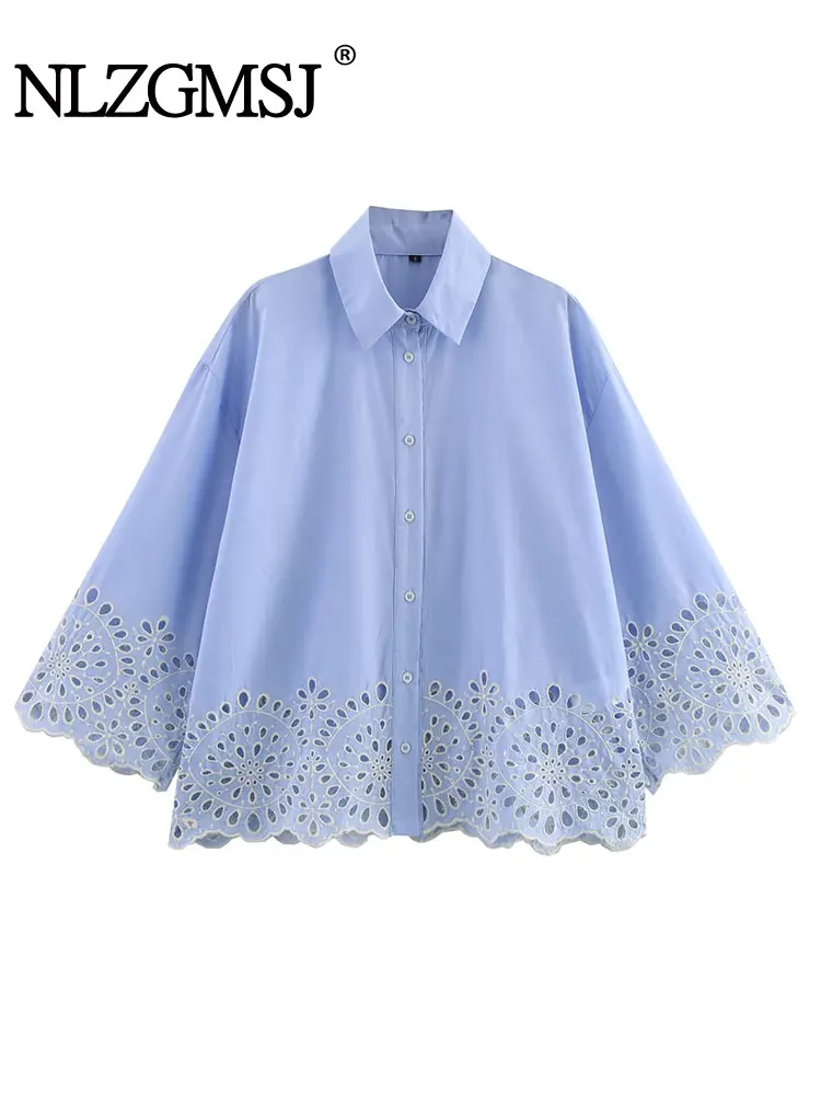 

2025 Women's Spring Hollow Embroidery Shirt Long Sleeve Short Shirts & Blouses Fashion Casual Tops For Female Shirts