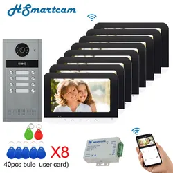 7 Inch WiFi Video Intercom for 6-8 Apartments Door Access Control System Tuya Smart APP Remote Unlock with RFID Doorbell Camera