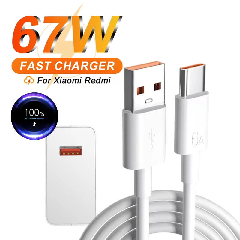 6A 67W Ultra Fast Charger Cable for Xiaomi 10T 11 Lite 12 Redmi Note 10 11T 12T 13 POCO X3 X4 F4 Quick Charging Type C USB Cable