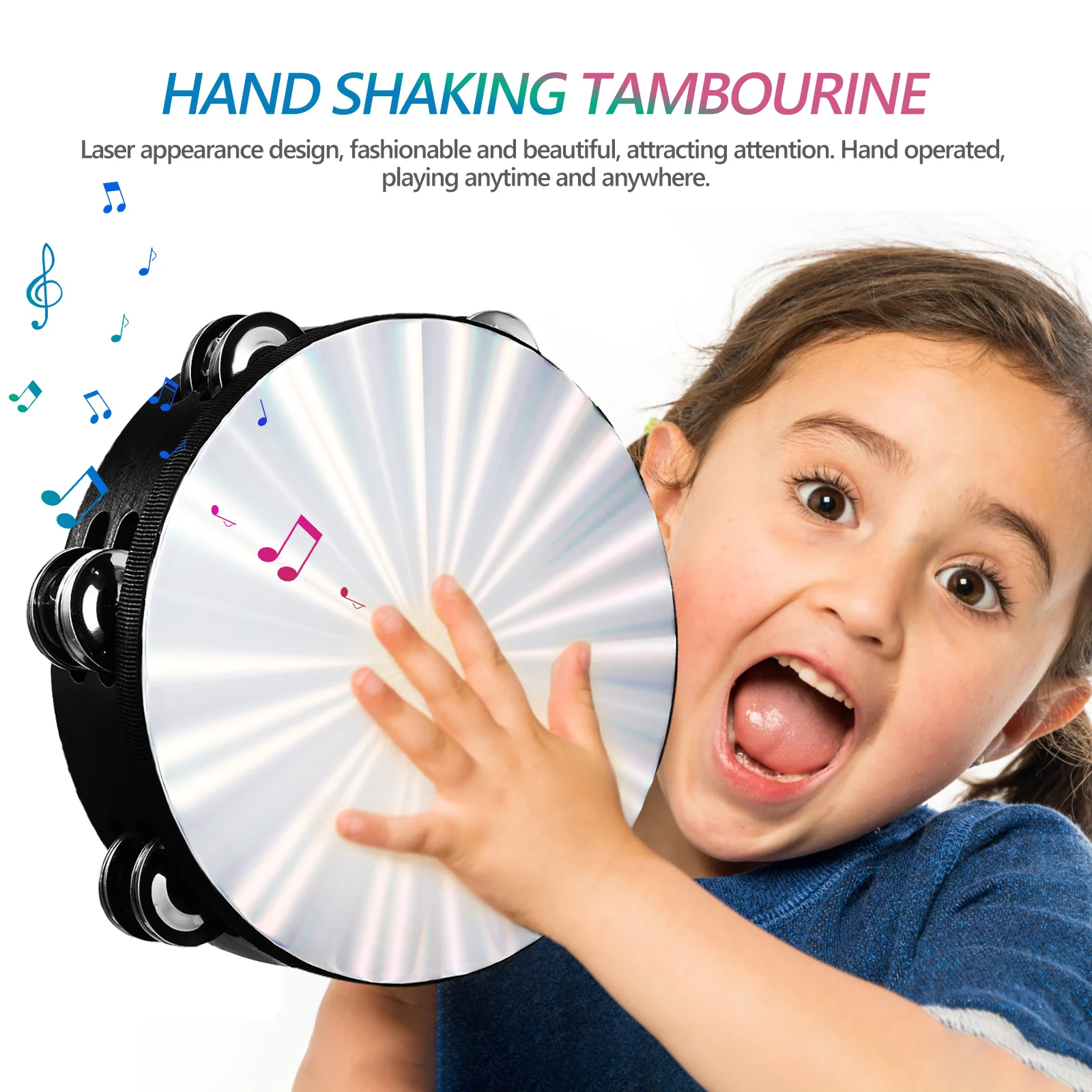 

Round Tambourine Bells Kids Musical Instruments Hand Tambourines Abs Metal Held Percussion Child